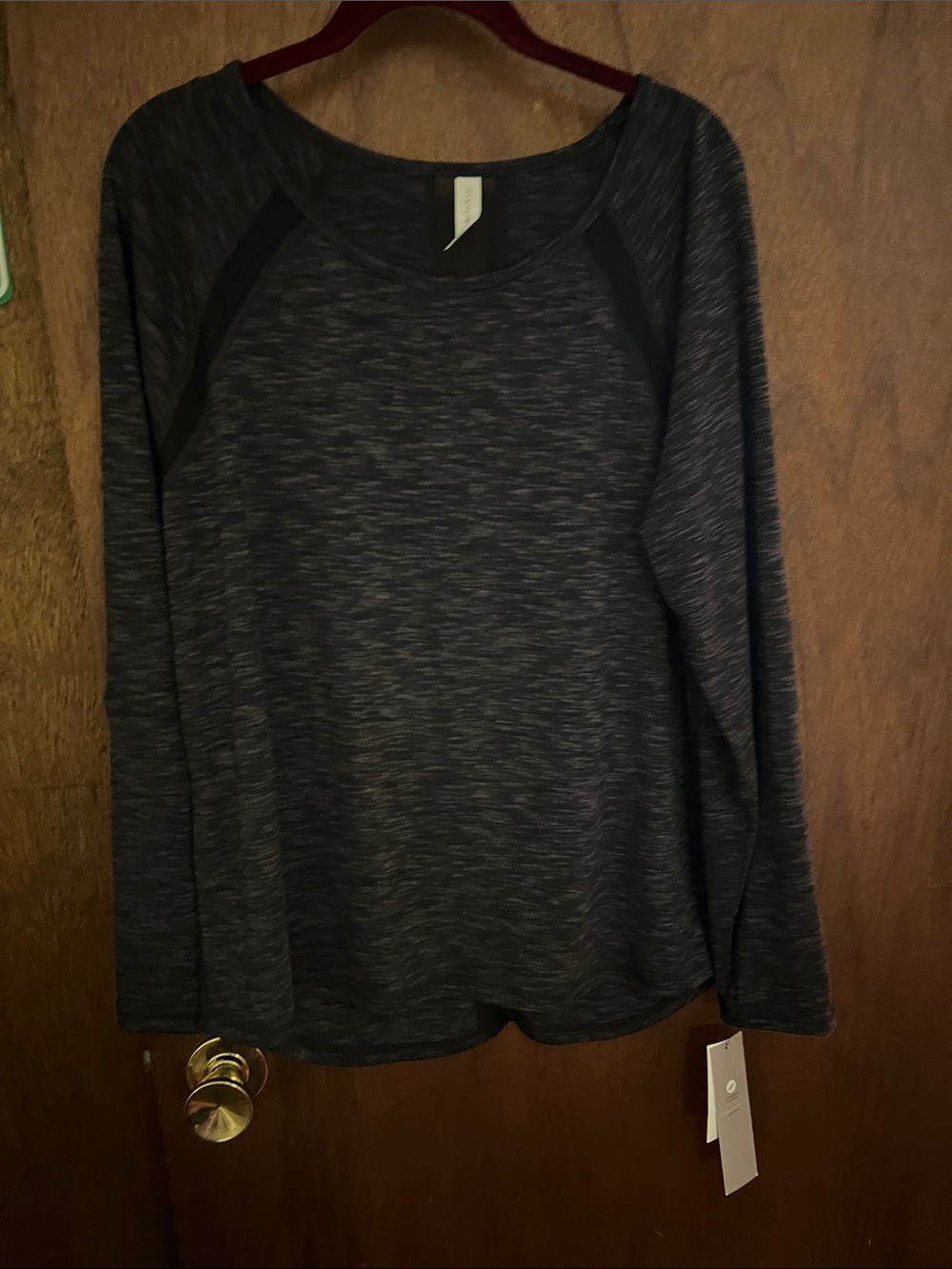 Ideology Black Heathered Long Sleeve Pullover  polyester see thru in back